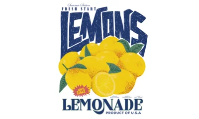  Organic food artwork for for t-shirt. Lemonade art. Fruit vintage t-shirt design. Summer food poster design. Lemon fruit artwork. Fresh lemon fruit print. Nature fruit club print design. © riaz