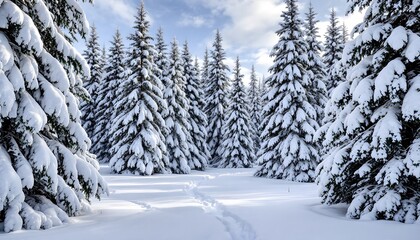 Naklejka premium Snow-Covered Pine Trees in Winter Wonderland