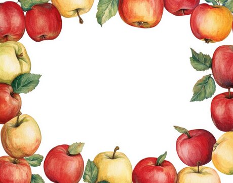 Apple-themed border with red, green, and yellow apples arranged around the edges of a white background, creating a vibrant and fresh design perfect for seasonal or food-related themes.