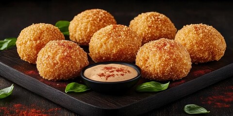 Crispy Fried Arancini Balls with Spicy Dip Italian Food