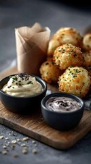 Crispy Fried Bites with Creamy Dips Gourmet Food