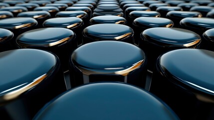 Abstract Background of Shiny Black Cylinders with Golden Highlights
