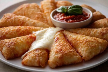 Delicious Pizza Breadsticks Cheese Marinara Sauce Appetizer Food Photography