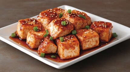 Delicious Sesame Tofu Cubes in Glaze Asian Cuisine Food Photography