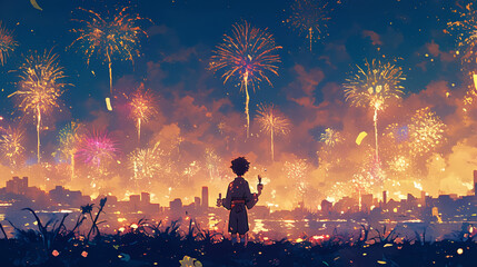 kawaii anime cartoon seollal korean new year celebration background