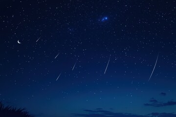 Fototapeta premium A celestial display of shooting stars illuminating the night sky over a serene landscape astrophotography scene magical atmosphere panoramic view
