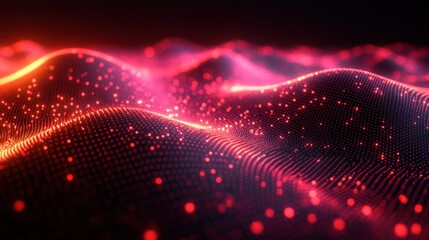 Obraz premium Abstract red digital wave particles background.