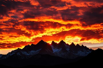 Fototapeta premium Fiery sunrise over mountain range inspirational sky colors nature photography scenic landscape vibrant atmosphere awe-inspiring viewpoint captivating concept