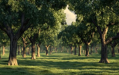 a grassy area with trees and grass