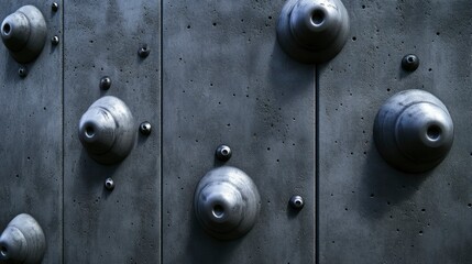 Abstract Metallic Texture Dark Gray Concrete Panel with Embedded Hemispherical Fixtures
