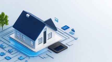 Modern Smart Home with Digital Connections and Data Integration Concepts Illustrating Technology in Real Estate