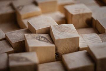 carpentry workshop. Wooden planks at a sawmill or in a carpentry workshop. Sawing and drying of wood.