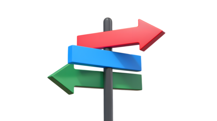 Multicolored Directional Signpost with Red, Blue, and Green Arrows.