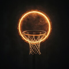 Basketball hoop against dark background exuding elegance and excitement