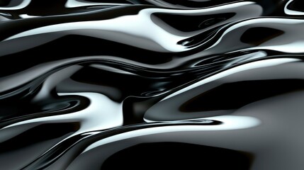 Abstract Black Liquid Texture Glossy, Reflective, and Wavy Surface