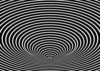 Black and white hypnotic wormhole tunnel optical Illusion background