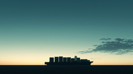 Obraz premium Minimalistic 8K 3D Render Cargo Ship Silhouette with Containers