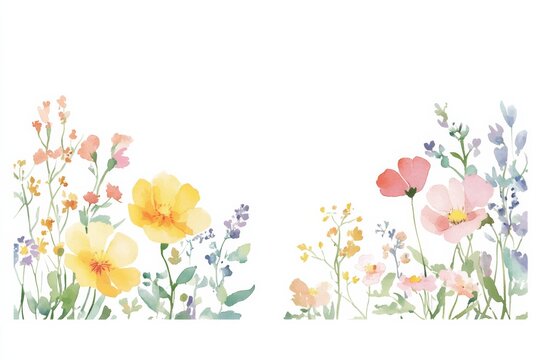 Watercolor floral border design with pastel colors