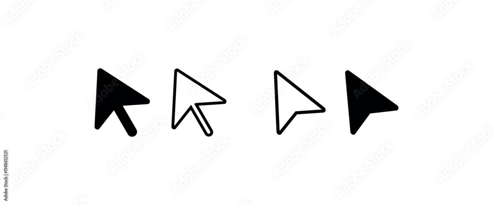 Poster mouse cursor icon for computer, mobile app, animation and ui design. mouse pointer black and white v