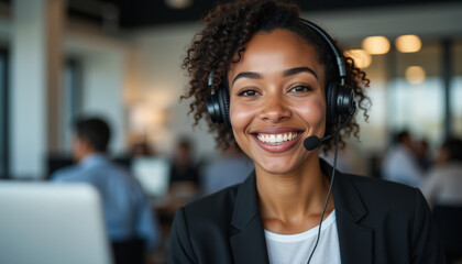 Engaging AI manager in a modern office environment actively communicating with clients during a busy workday