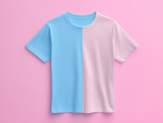 Pastel blue and pink t-shirt on a vibrant pink background