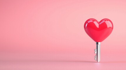 Heart Shaped Key on Soft Pink Background