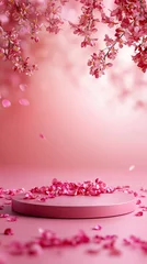 Selbstklebende Fototapeten A serene display of pink flowers and petals set against a soft pastel backdrop. © Fareedoh