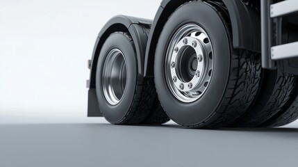 Highresolution 3D render of freight truck wheel and chassis