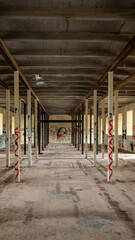 Exploring the Hidden Depths of Urban Decay: An Abandoned Building's Concrete Columns, Graffiti-Tagged Walls, and Eerie Silence Depicting the Stark Reality of Neglect and the Untold Stories within