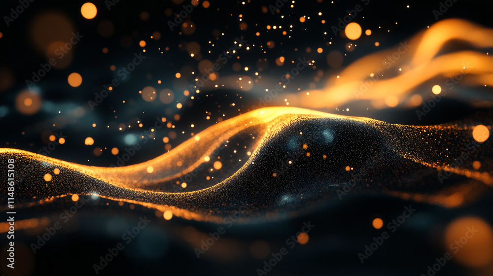 Poster glowing waves of light and particles create an abstract visual experience.