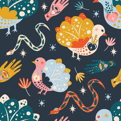 Folk Art Seamless Pattern Illustration