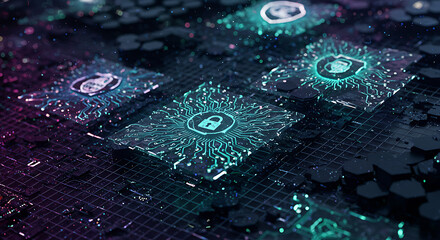 Futuristic Cyber Security Digital Lock Data Protection Network