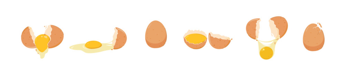 Raw chicken eggs in various conditions, on isolated background. for posters and web icons