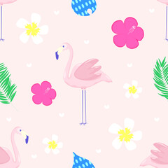 seamless pattern with pink flamingos