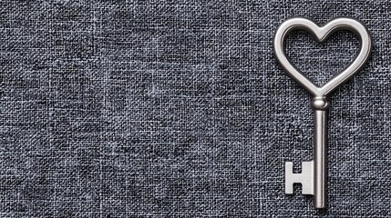 Fototapeta premium Vintage Heart-Shaped Key on Dark Textile Background for Creative Projects