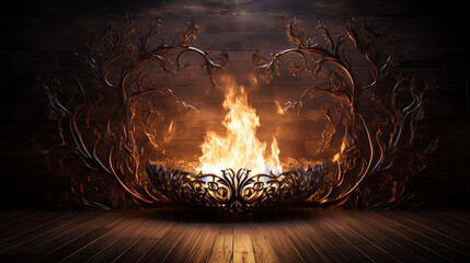 Fire is burning in a metal bowl