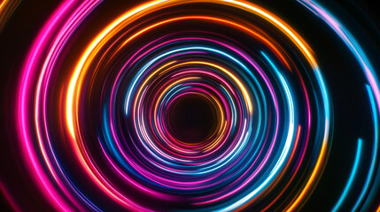 Bright and vibrant light trails swirling in a colorful spiral formation.