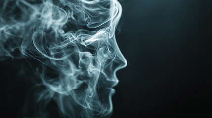 Obraz premium Smoke forms a striking face silhouette against a dark backdrop.
