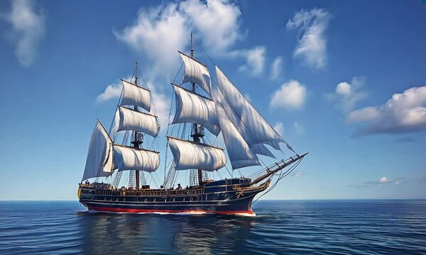 A moderate sailing boat moving in the sea.