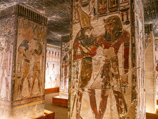Paintings and carvings inside the Tomb of Seti I in the Valley of Kings, Luxor, Egypt 2