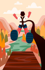 Man bungee jumping off a cliff in Canyon, capturing the thrill and excitement of extreme outdoor adventure sports, Vector, Illustration
