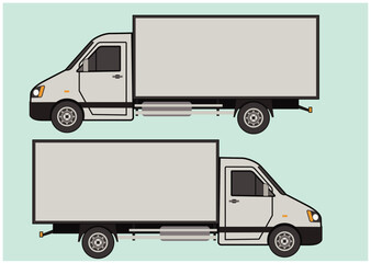 Box Truck Side view and Rear with space for text or your branding design - editable vector template. Realistic White Delivery Truck or Van blank mockup. Delivery Van