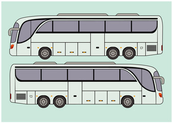 Realistic Vector Passenger Bus for mockup, brand identity design and advertising presentation. White City Bus template isolated on grey background. Side view Long Passenger bus