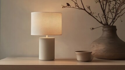 Elegant Table Lamp with Soft Warm Light and Vase