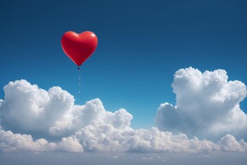 Fototapeta premium a red heart shaped balloon floating in the sky
