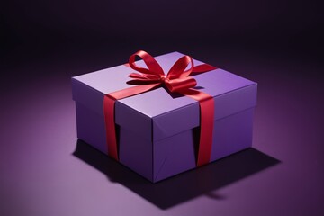 a purple box with a red bow