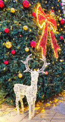 New Year's background and toys. Christmas tree with garlands and wreath. Family and New Year's holiday. Christmas
