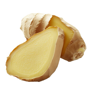 Fresh ginger root slice isolated on white background clipping path