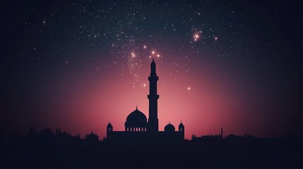 Mosque Silhouette Underneath a Starry Night Sky