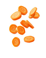 falling carrot slice isolated on white background clipping path